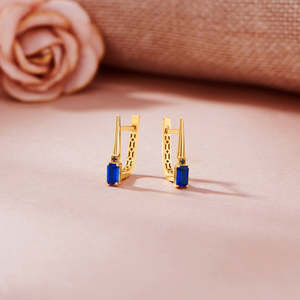 ต่างหูแบบห่วงและแบบกอดหูสีทองประดับไพลินสไตล์เมืองทันสมัย - Product Image 1