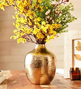 Exquisito Florero Redondo de Hierro Martillado, Florero de Diseño con Acabado Dorado para Dormitorio, Sala de Estar, Mesa y Decoración del Hogar - Product Image 2