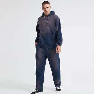 Sudaderas con capucha lavadas con ácido para hombre, conjuntos de joggers, chándal francés de algodón pesado personalizado - Product Image 4