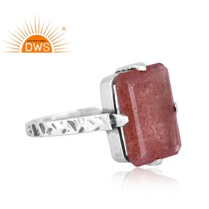Vente chaude en argent Sterling naturel fraise Quartz pierres précieuses bague empilable bague empilable bijoux personnalisés pour les femmes - Product Image 3