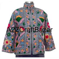 A2ZCraftBazar Nouvelle veste pour femme en coton 100% tricoté, brodée à la main, motif floral Suzani, style indien du Rajasthan, pour l'hiver/le printemps/le été
