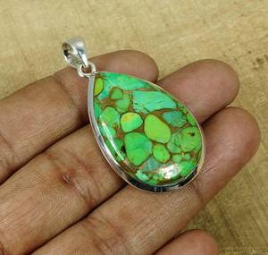 Pendentif en turquoise cuivre vert, forme poire, argent sterling, bijoux faits à la main, cadeau élégant pour femmes - Product Image 5