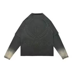 Camiseta 100% de algodón de doble capa con logotipo personalizado impreso de alta calidad para hombre estilo único de manga larga - Product Image 4