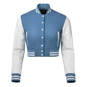 New Women's <b>Sheep</b> <b>Skin</b> Cropped Varsity <b>Jacket</b> with Breathable Leather Sleeves Casual Wear Letterman and Crop Top Varsity <b>Jacket</b> - Product Image 1