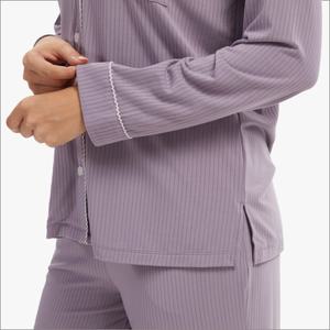 Conjunto de Pijama de Manga Larga con Cuello de Solapa y Rayas de Bambú, Suave y con Estampado Animal, para Invierno y Verano, Ropa de Dormir para Mujer - Product Image 4
