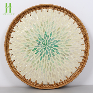 ถาดหวายมุกธรรมชาติที่ต้องมีทรงกลมพร้อมไม้ถูพื้นเครื่องจักสานทำด้วยมือผลิตในเวียดนาม - Product Image 1