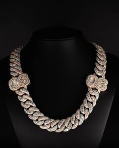 Cadena Cubana de Oro Rosa con Moissanita, Probador de Diamantes VVS, Plata 925, Collar Cubano Miami con Incrustaciones - Product Image 1