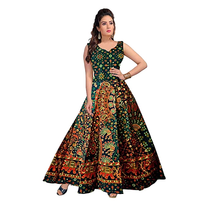 chinese dress ladies Buy Outer Wear Rajasthani Traditional Women's Cotton Maxi Long Kurti Dress  Naptol Print Pumfum Attached frock-38-Multicolour 1 at Amazon.in
