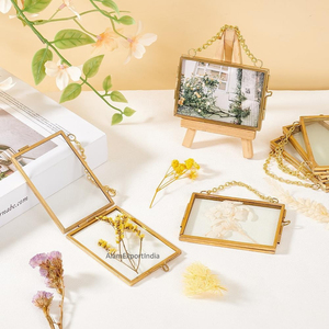 Awesome Quality Newest Design Rectangle Clear <b>Glass</b> Brass Border Shiny Finished <b>Hanging</b> Chain Golden Photo Holder Pressed Pic - Product Image 3