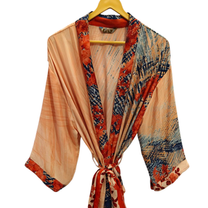ชุดกิโมโนผ้าส่าหรีน้ำหนักเบาหลากสีสำหรับผู้หญิงชุดคลุมผ้าไหมส่าหรีสำหรับฤดูร้อน - Product Image 1