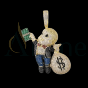 Bijoux Hip Hop dessin animé enfant tenant sac Dollar glacé Moissanite diamant 925 argent personnalité garçon Bling pendentif pour hommes - Product Image 1