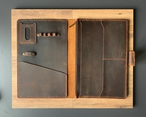 Genuine Leather <b>A4</b> Portfolio Vintage Zipper Closed Promotional Gifts <b>Ring</b> <b>Binders</b> New Fashion Luxury Hardcover Business Notebook - Product Image 1