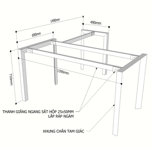 Système d'assemblage Trian Concept HCTA015 pour pieds de table en forme de L de 140x150 cm, design industriel pour hôtels - Métal, fer, bois massif, ABS - Product Image 2