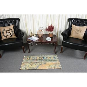 Alfombra de lana amarilla azul Vintage 1,6X3,1 pies turco clásico área grande Patchwork Hali patrón látex Rectangular pasillo para habitaciones - Product Image 3