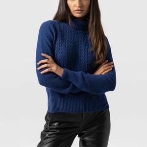 Pull-over col roulé décontracté 100 % coton pour femme, tricoté coréen personnalisé avec logo frontal, collection automne-hiver, idéal pour Noël - Product Image 2