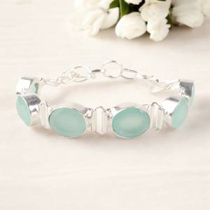 Aqua Chalcedony <b>Charm</b> <b>Bracelet</b> Handmade 925 Sterling <b>Silver</b> Zircon Oval Cut Luxury Jewelry for Women Anniversary Engagement - Product Image 1