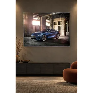 Impression sur toile de la BMW Série 8 bleu marine Fida dans un ancien atelier - Product Image 4
