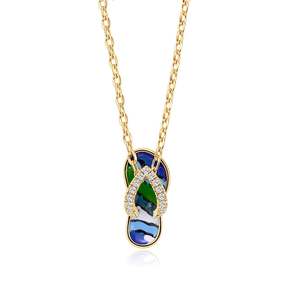 Jeulia Gold Pave <b>Abalone</b> <b>Shell</b> Flip Flop Charm Pendant Necklace - Product Image 1