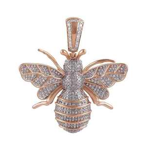 Pendentif en or massif 14 carats VVS Leb Grown Diamond Charm Big Bee Hip Hop Diamond Pendant en argent sterling 925 Iced Out Pendant pour hommes - Product Image 2