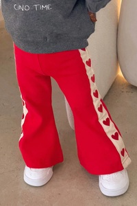 <span class=keywords><strong>Pantaloni</strong></span> laterali ricamati a righe con cuori unici <span class=keywords><strong>pantaloni</strong></span> svasati <span class=keywords><strong>rossi</strong></span> da ragazza - Product Image 2