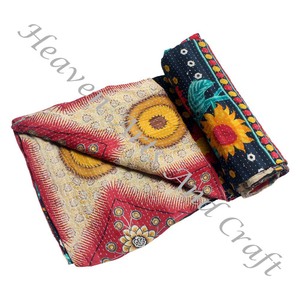 Venta caliente hecho a mano Kantha edredón oro proveedor GD2249 algodón impreso indio para Hotel y uso doméstico al por mayor - Product Image 5