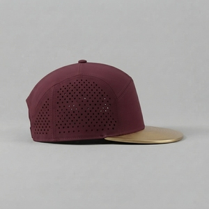 Casquette Snapback 5 Panneaux Bordeaux avec Visière Dorée Tissu Standard Unisexe Style Urbain Chapeau Décontracté Printemps-Été Taille Adulte Vente en Gros Logo - Product Image 4