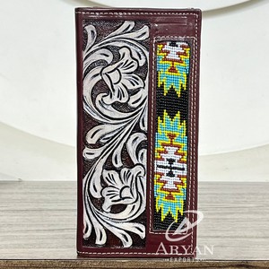 Cartera de Cuero Repujado Artesanal con Diseño de Cuentas, Delgada, Bifold, con Múltiples Ranuras para Tarjetas, Ventana para Identificación y Compartimento para Efectivo, para Hombre - Product Image 1