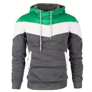 Sweat à capuche d'hiver pour homme de haute qualité, OEM, 100 % coton, coupe classique, tissu épais, blocs de couleur, logo personnalisé, molleton écologique, cordon de serrage - Product Image 4