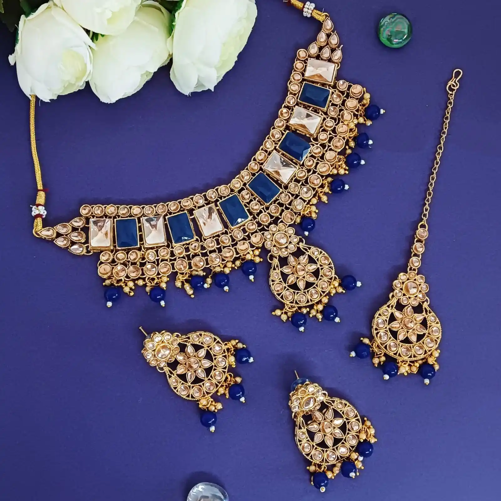 Indian Fashion Jewellery Wholesaler Crystal Kundan Choker Bridal Necklace With Mangtikka Indian Wedding Jewelry For Women