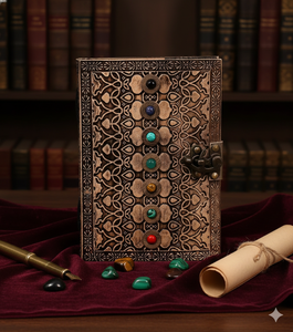 Journal intime du livre des ombres en cuir vintage de sept cristaux de chakra avec loquet Journal en cuir avec fermeture à loquet pour elle et lui - Product Image 1