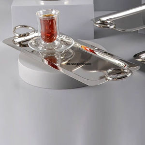 ถาดเสิร์ฟอาหารสี่เหลี่ยมผืนผ้าโลหะสุดหรูพร้อมด้ามจับใบแปะก๊วยถาดเสิร์ฟอาหารบนโต๊ะสำหรับบ้านและงานแต่งงาน - Product Image 6