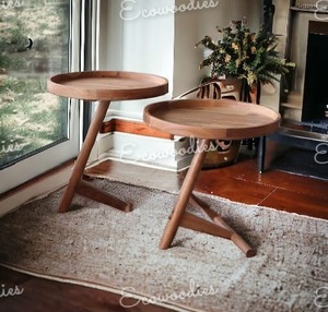 Mesas de bandeja de madera de acacia al mejor precio, Juego de 2 taburetes tipo bandeja, taburete otomano, consola con incrustaciones de hueso - Product Image 4