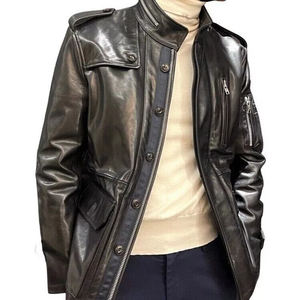 Nouveau Hommes Noir Doux Agneau Élégant Slim Fit Hiver Imperméable Coupe-Vent Haute Qualité Personnalisé Brodé Moto - Product Image 3