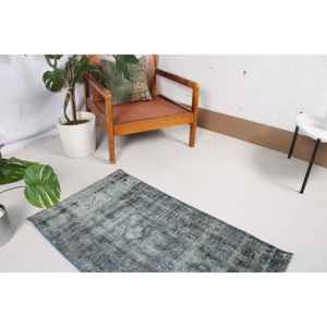 Alfombra Pequeña Vintage de 2.1x3.6 pies (65x111 cm), Alfombra Turca Azul con Diseño Floral - Product Image 3