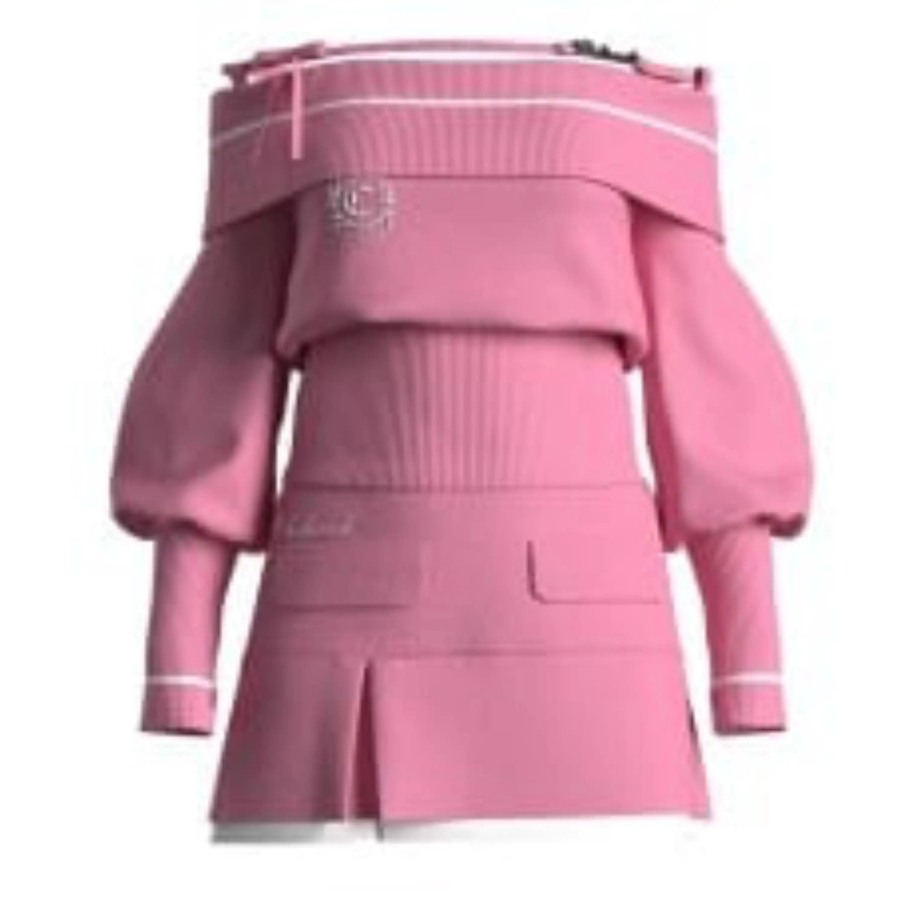 100% Whool & Jersey kain rajutan wanita kompresi bergaris rok Pink ringan pinggang tinggi dengan atasan & rok