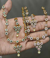 Primer Lanzamiento: Conjunto Clásico Étnico de Collar y Pendientes para Novia, India Pakistán, Latón con Detalles de Perlas, Acero Inoxidable, Plata y Cristal