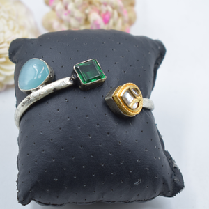 Bán buôn Ấn Độ thời trang handmade thiết kế Brass Bạc cái nhìn giống nhau phương Tây kundan đá có thể mở ra Bangle cho cô gái và phụ nữ - Product Image 1