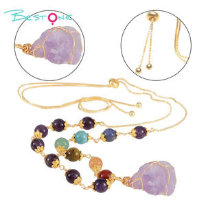 ベストストーン エネルギーストーンネックレス ヒーリングビーズネックレス 女性向け 調整可能なメタルワイヤー入りクリスタルペンダントネックレス - Product Image 2