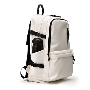 Sac à dos pour ordinateur portable minimaliste en polyester imperméable grande capacité avec port de charge USB, broderie unisexe, école, voyage, blanc, 36-57L - Product Image 5