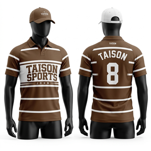 Maillot de rugby pour homme, haute qualité, tissu polyester 210 GSM, respirant et anti-humidité, gris, bleu marine, panneaux rayés blancs, logo personnalisé imprimé. - Product Image 6