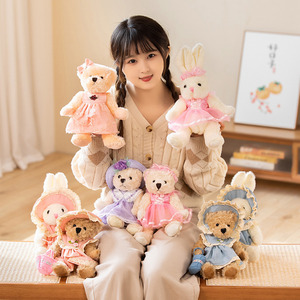<span class=keywords><strong>Orsacchiotto</strong></span> e Coniglietto Bianco in Peluche con Vestitini, Bambole di Comfort per Bambini che Dormono con Gonna - Product Image 2