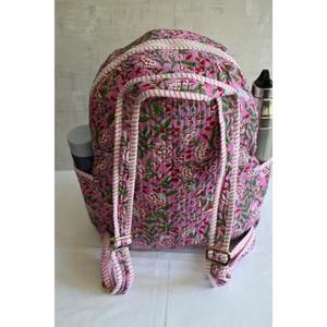 Handmade Indian Block Print Quilted Cotton <b>Mini</b> <b>Backpack</b> Unisex Boho Floral Lightweight Zipper Bag for Camping Daily Use Travel - Product Image 5