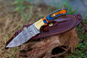 มีดดามัสกัสแบบใบมีดสำหรับตั้งแคมป์กลางแจ้งพร้อมปลอกหนังมีดสกินเนอร์สำหรับล่าสัตว์และทำงานฝีมือ - Product Image 3