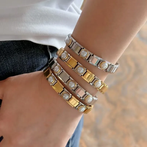 Brazalete de perlas artificiales chapadas en oro de 18 quilates de acero inoxidable 303 de color sólido de estilo sencillo a granel - Product Image 2