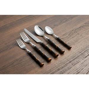 Vente chaude manche en bois ensemble de couverts en acier inoxydable couteau servir fourchette cuillère Portable 24 pièces vaisselle ensemble de vaisselle avec support - Product Image 1