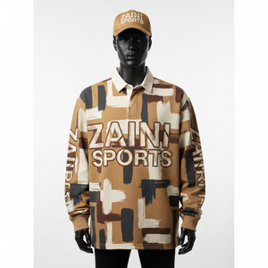 T-shirt de rugby pour homme en coton et polyester de qualité supérieure 240 GSM, tissu doux et respirant, imprimé aux tons terre, logo par transfert thermique, évacuation de l'humidité - Product Image 6