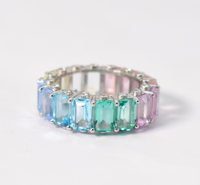 Regenboog Saffier Band Emeralds Cut Lab Multi Saffier Eternity Band 92.5 Sterling Zilver Stapelring Black Friday Sale