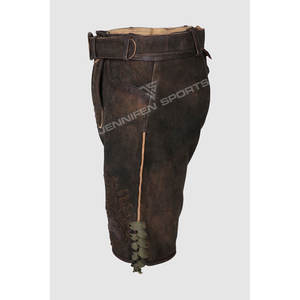 Lederhosen traditionnel pour hommes court en cuir de vachette véritable avant boutons de broderie fermeture côtés et poches arrière boucles de ceinture - Product Image 5