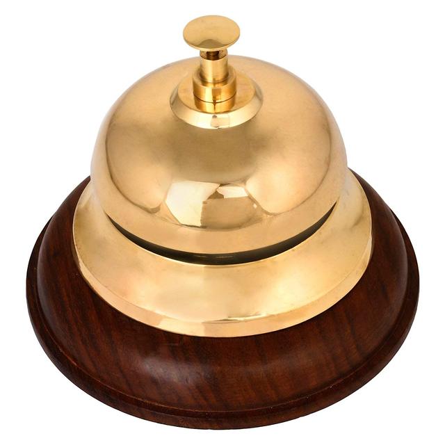Brass Victorian Desk Bell on Wooden Base Popular Desk Bell Kitchen Hotel Counter Reception School Restaurant Service Desk Bell
