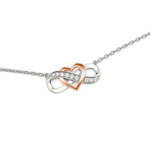 Jeulia Custom Two-Tone <b>Infinity</b> Heart <b>Necklace</b> Sterling Silver with Rose <b>Gold</b> and Diamond - Product Image 3